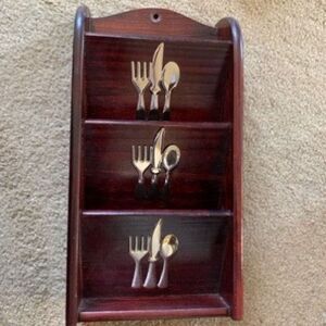 Vintage Wall Hanging Wooden Silverware Organizer